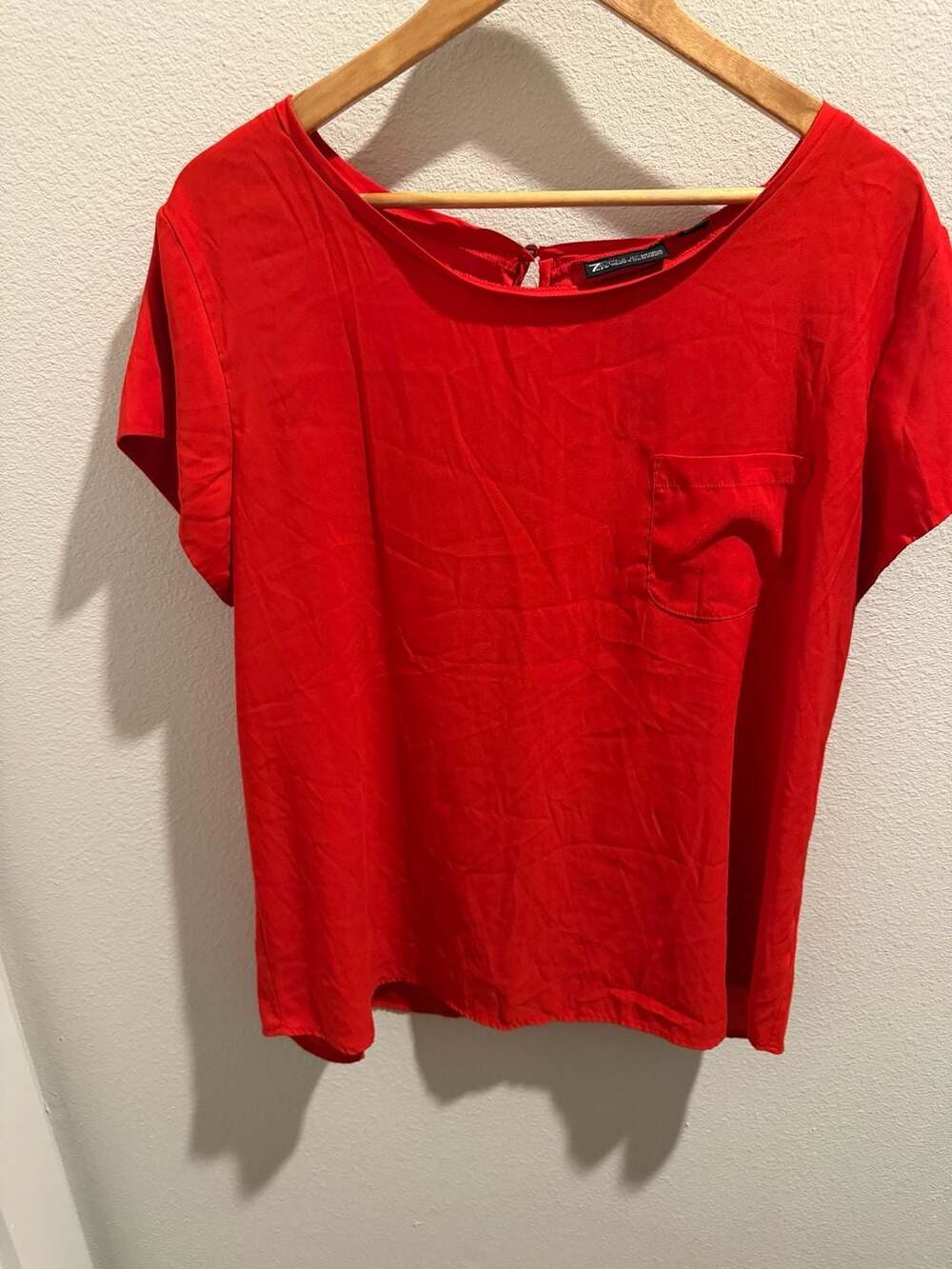 7th‎ Avenue Design Studio New York & Company Red Short Sleeve Pocket Blouse XL